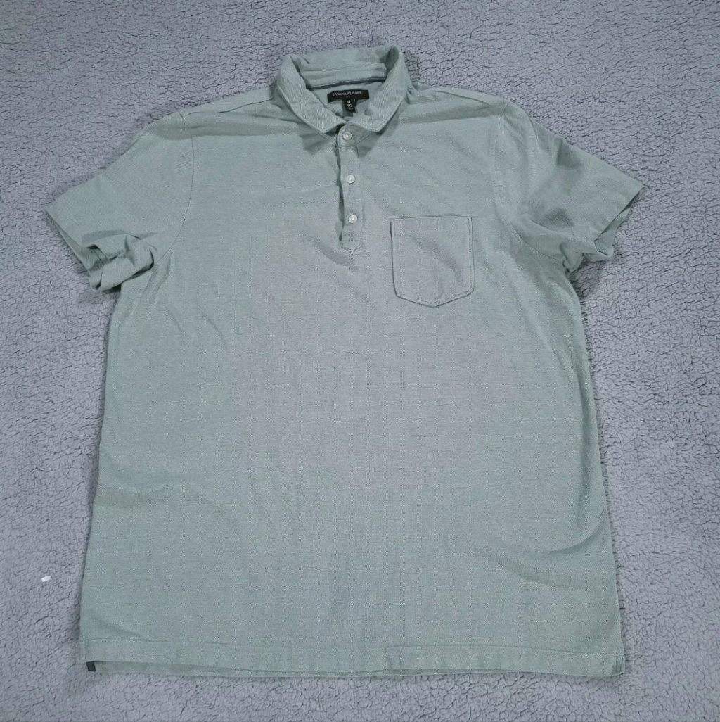 Banana Republic Shirt Mens Size Xl Short Sleeve Polo Green 100% Cotton Pocket